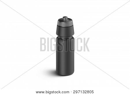 Blank Black Plastic Sport Bottle Mockup, Front View, Isolated, 3d Rendering. Clear Empty Can With Gr