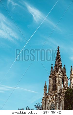 Old Church In The Gothic Quarter Of Barcelona. It Is Aslo Called As Barri Gotic.