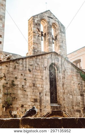 Old Church In The Gothic Quarter Of Barcelona. It Is Aslo Called As Barri Gotic.