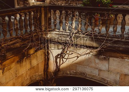 Old Church In The Gothic Quarter Of Barcelona. It Is Aslo Called As Barri Gotic.