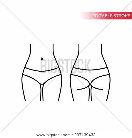 Woman Figure, Front And Back, Belly And Buttocks Line Vector Illustration. Female Fit Slim Body, Hip