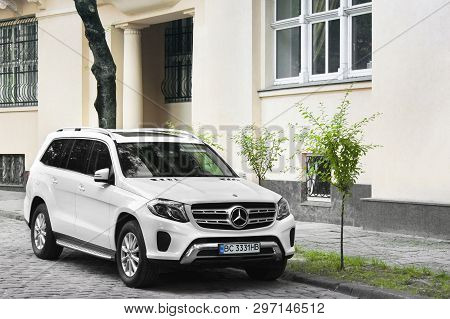 Lviv, Ukraine - October 25, 2018: White Suv Mercedes Gl On The Street
