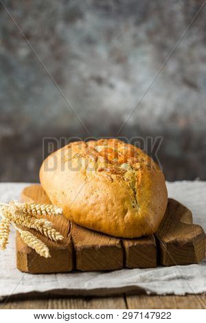 Fresh Homemade Crisp Bread On Wooden Background. French Bread. Bread At Leaven. Unleavened Bread