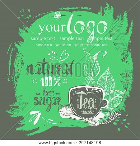 Stock Vector Illustration Of A Seamless Pattern Hand Drawn Tea Pair, Tea Leaves, Cubes.