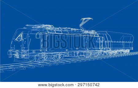 Modern Train Concept. Vector Rendering Of 3d. Wire-frame Style