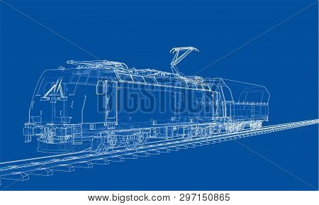 Modern Train Concept. Vector Rendering Of 3d. Wire-frame Style