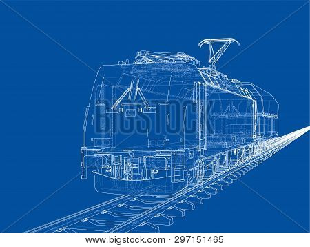 Modern Train Concept. Vector Rendering Of 3d. Wire-frame Style