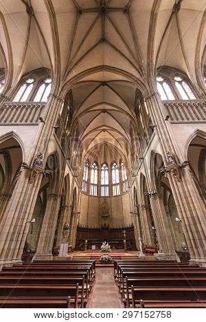 San Sebastian, Spain - October 17: Inside Of Buen Pastor Cathedral On October 127, 2016 In San Sebas