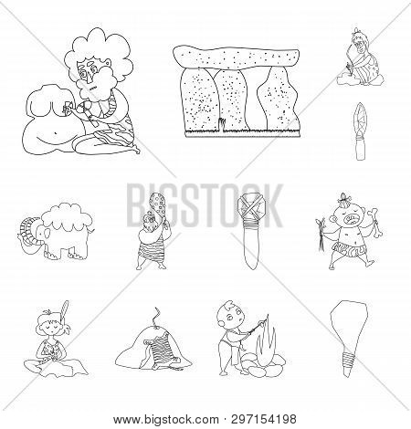 Vector Illustration Of Primitive  And Archeology Symbol. Set Of Primitive  And History  Vector Icon 