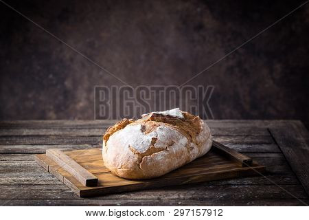 Fresh Homemade Crisp Bread On Wooden Background. French Bread. Bread At Leaven. Unleavened Bread