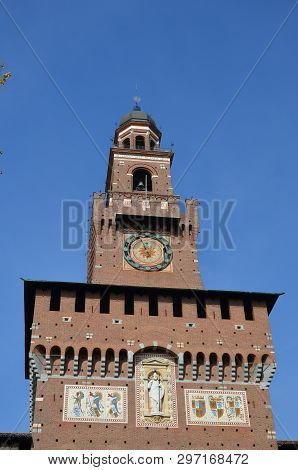 Sforza Castle Xv Century (castello Sforzesco) In Milan Lombardy Italy