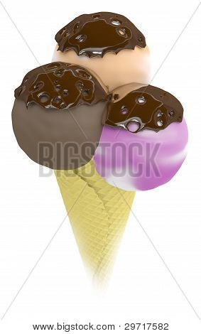 Cono gelato di tre diversi gusti