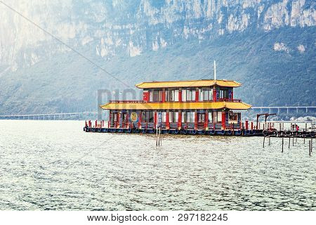 Kunming, China - November 26, 2016: Passenger Pier On Dianchi Lake At Evening Time.
