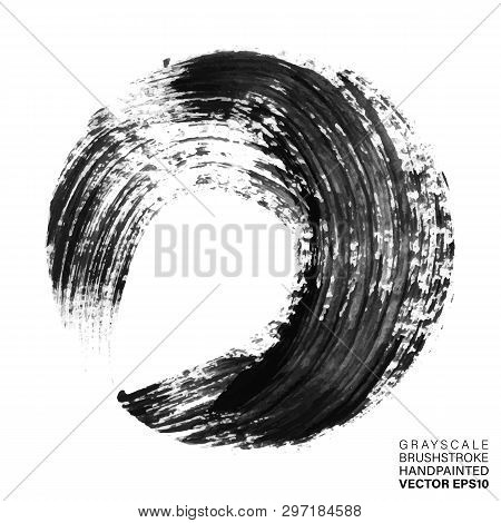 Grayscale Hand Painted Stroke. Vector Multicolor Artistic Stroke For Backdrop. Brush Painted Ink Cir