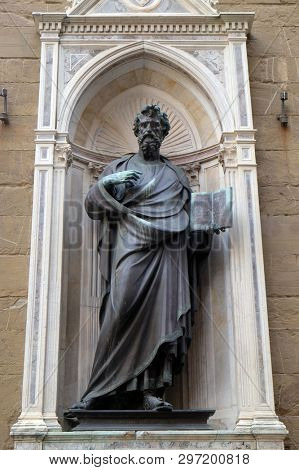 FLORENCE, ITALY - JANUARY 09, 2019: Saint Matthew the Evangelist by Lorenzo Ghiberti, Orsanmichele Church in Florence, Tuscany, Italy