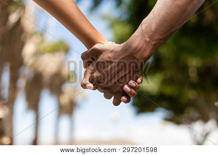 Close Up Outdoor Protrait Of Black African American Couple Holding Hands