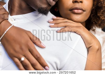 Close Up Outdoor Protrait Of Black African American Couple Embracing Each Other