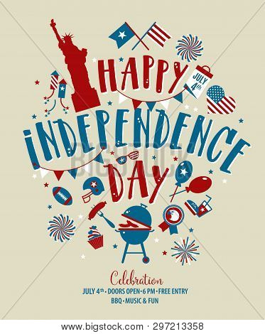 Fourth Of July, United Stated Independence Day Greeting. July 4th Typographic Design. Usable For Gre