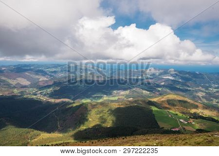 Vizcaya Forest And Mountain Landscape In Oiz Mount, Basque Country, Spain.