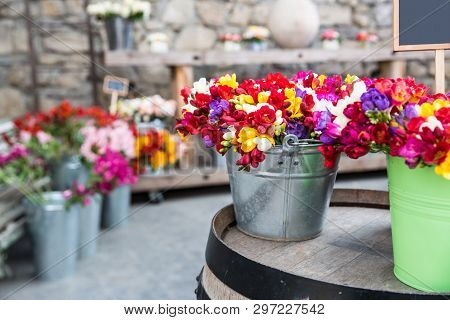 Photo Of Flower Bazaar For Graphic And Web Design, For Website Or Mobile App.