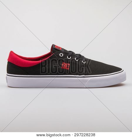 Vienna, Austria - August 7, 2017: Dc Trase Tx Black And Red Sneaker On White Background.