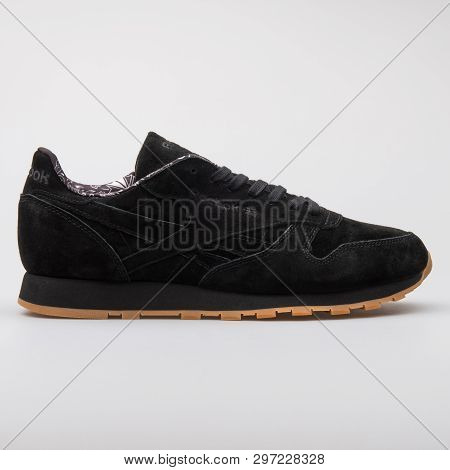 Vienna, Austria - August 7, 2017: Reebok Classic Cl Leather Tdc Black Sneaker On White Background.