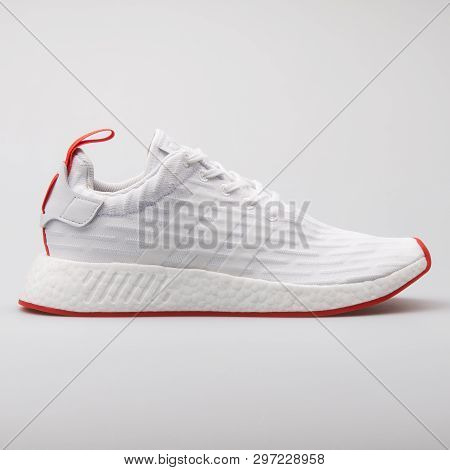 Vienna, Austria - August 7, 2017: Adidas Nmd R2 Pk White Sneaker On White Background.