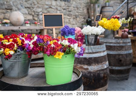 Photo Of Flower Bazaar For Graphic And Web Design, For Website Or Mobile App.