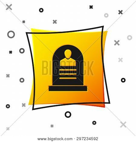 Black Tombstone With Rip Written On It Icon Isolated On White Background. Grave Icon. Yellow Square 