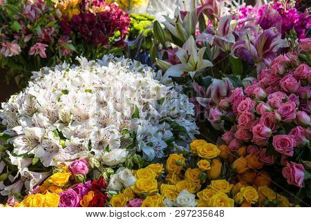 Photo Of Flower Bazaar For Graphic And Web Design, For Website Or Mobile App.