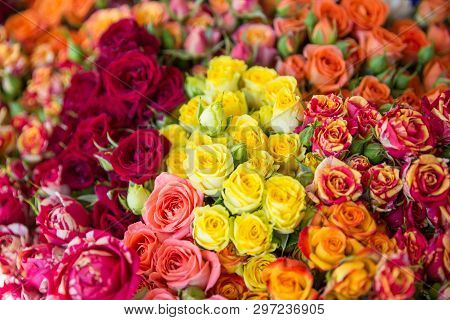 Photo Of Flower Bazaar For Graphic And Web Design, For Website Or Mobile App.