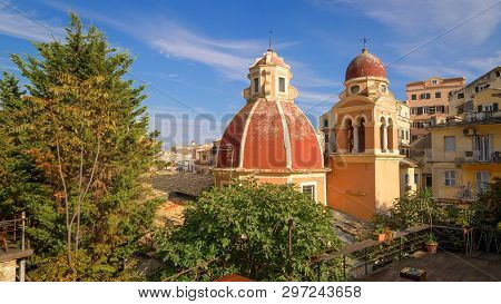 Dome Of Tenedos Catholic Church In Corfu Town On Corfu Island, Greece