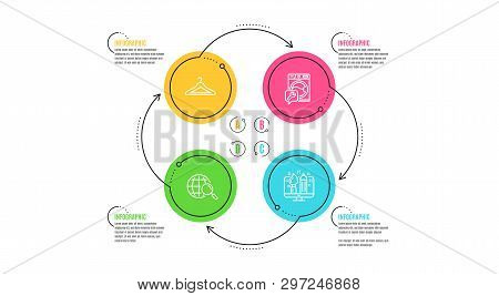 Web Search, Washing Machine And Cloakroom Icons Simple Set. Infographic Timeline. Creative Design Si