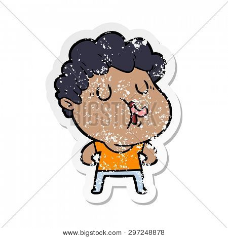 distressed sticker of a cartoon man pulling face
