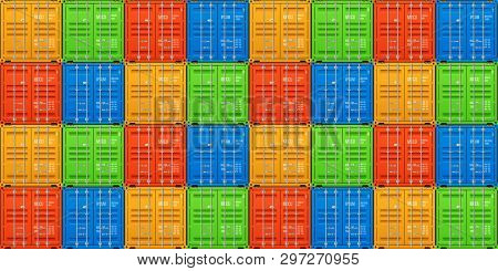 Freight Shipping, Stacked Cargo Containers. Ralistic Seamless Vector