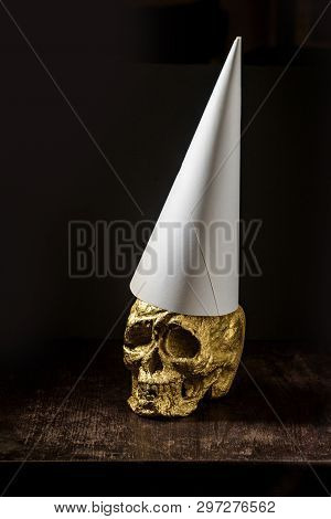 Gold Skull Fool Made From Fools Gold Wearing Dunce Cap