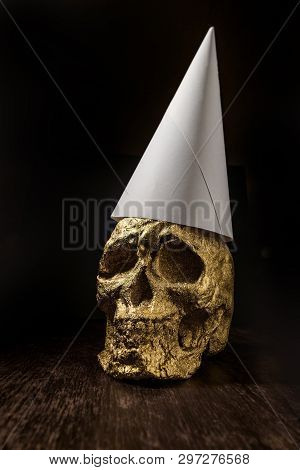 Gold Skull Fool Made From Fools Gold Wearing Dunce Cap