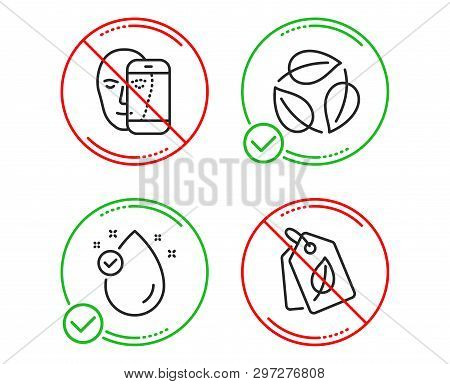 Do Or Stop. Vitamin E, Leaves And Face Biometrics Icons Simple Set. Bio Tags Sign. Oil Drop, Nature 