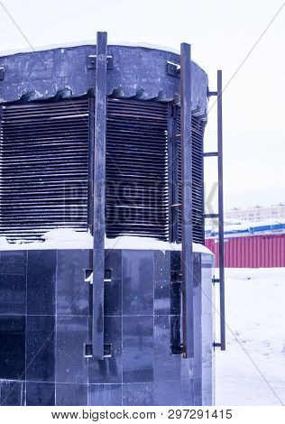 Black Ventilation Shaft Of Moscow Subway At Winter. Background, Urban.