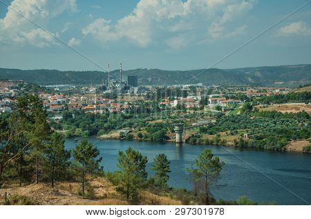 Valley With The Wide Tejo River And Hills Covered By Undergrowth And Industry On Horizon, Near Caste