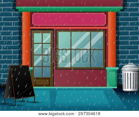 Background Restaurant Scene With Very Heavy Rain
