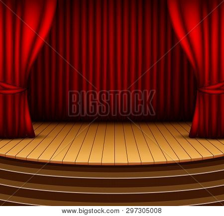 Cartoon Background Stage With A Red Curtains