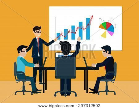 Teamwork Business Meeting Concept. Businessmen Help To Brainstorm Modern Idea And To Achieve Success