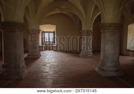 Internal Hall With Columns At The Castle Of Evoramonte