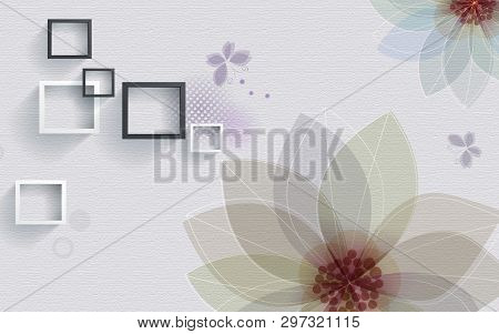 3d Illustration - Abstract Floral Background With Dark Gray And White Square Frames