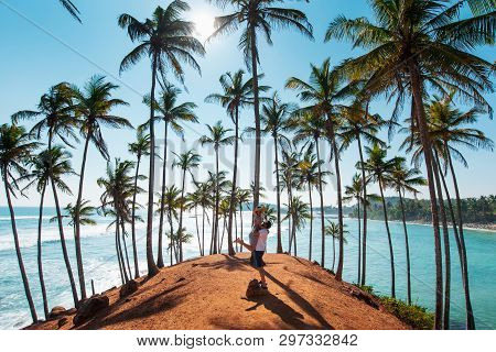 Loving Couple At Coconut Tree Hill In Mirissa, Sri Lanka