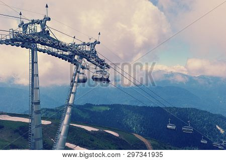 Bearing Of The Ropeway In The Mountains In Summer In Krasnaya Polyana, Sochi, Russia