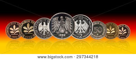 Germany German Mark Coins Set, Pfennig, Background Gradient