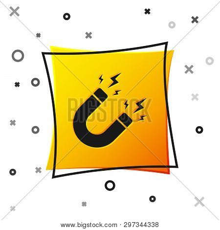 Black Magnet With Lightning Icon Isolated On White Background. Horseshoe Magnet, Magnetism, Magnetiz