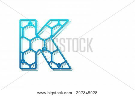 Letter K Logo Design Template With Hexagon Shape For Technology Background. Line Art Logo Type Desig